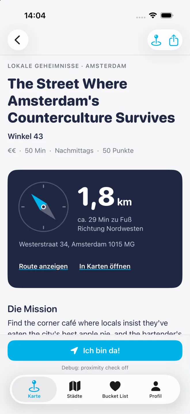 STRLL Missionsseite mit Kompass und Entfernung zum Ziel