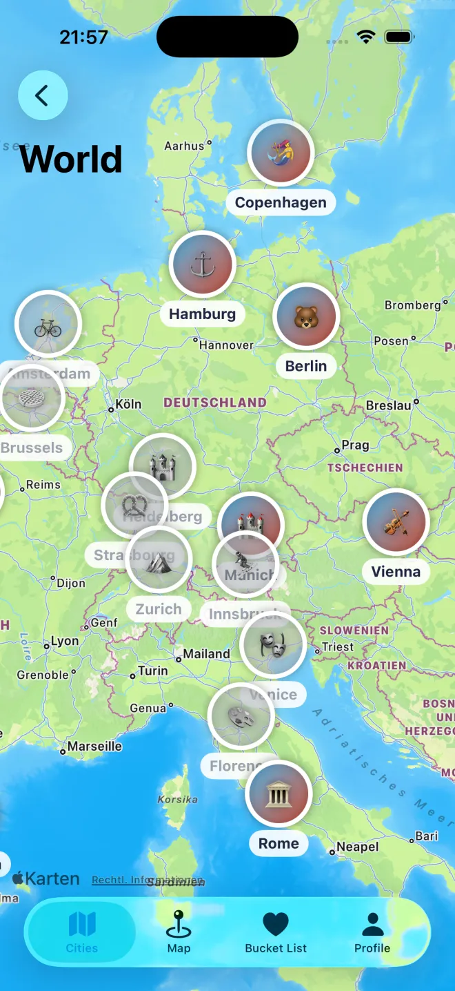 STRLL world map with available cities